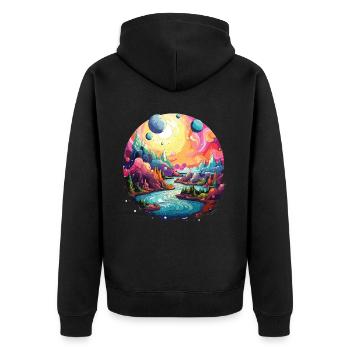 Colorful landscape with psychedelic 90s style - Unisex Premium Organic Zip Hoodie - black - Back - Nico (187cm)