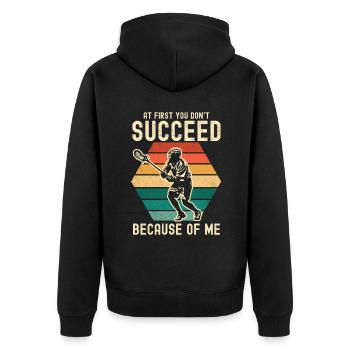 Lacrosse Torwart Lacrosse Handschuhe Kleben Locker - Unisex Premium Bio Zip Hoodie - Schwarz - Hinten - Nico (187cm)