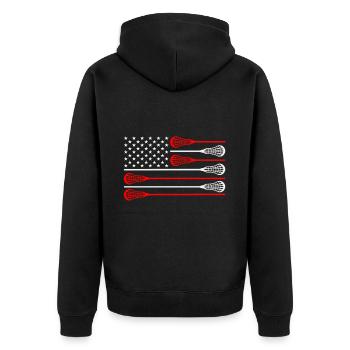 Lacrosse Torwart Lacrosse Handschuhe Kleben Locker - Unisex Premium Bio Zip Hoodie - Schwarz - Hinten - Nico (187cm)