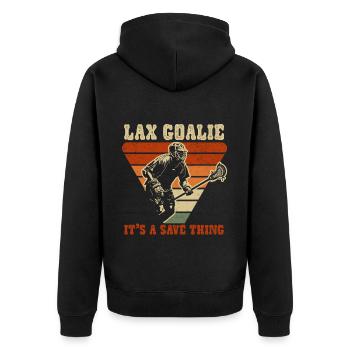 Lacrosse Torwart Lacrosse Handschuhe Kleben Locker - Unisex Premium Bio Zip Hoodie - Schwarz - Hinten - Nico (187cm)