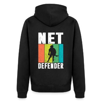 Lacrosse Torwart Lacrosse Handschuhe Kleben Locker - Unisex Premium Bio Zip Hoodie - Schwarz - Hinten - Nico (187cm)