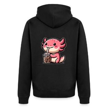 Axolotl Tee Eistee Amphibie Kawaii Anime - Unisex Premium Bio Zip Hoodie - Schwarz - Hinten - Nico (187cm)