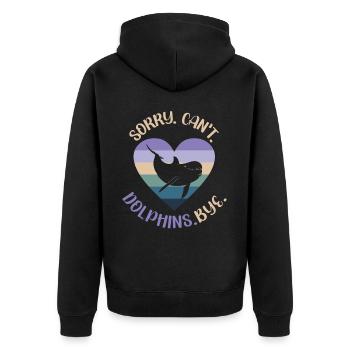 Dolphin Sorry. Cant. Dolphins. - Unisex Premium Bio Zip Hoodie - Schwarz - Hinten - Nico (187cm)