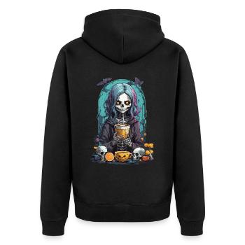 Pastel Gothic Skull Dia de Muertos Design - Unisex Premium Bio Zip Hoodie - Schwarz - Hinten - Nico (187cm)