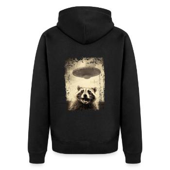 Lustiger Waschbär mit UFO Retro Vintage Alien - Unisex Premium Bio Zip Hoodie - Schwarz - Hinten - Nico (187cm)
