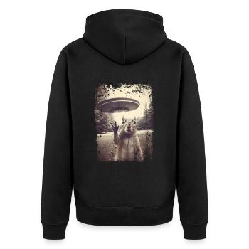 Lustiges Eichhönrchen mit UFO Retro Vintage Alien - Unisex Premium Bio Zip Hoodie - Schwarz - Hinten - Nico (187cm)