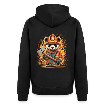 Mutig im Einsatz: Feuerwehr Panda im Dienst - Unisex Premium Bio Zip Hoodie - Schwarz - Hinten - Nico (187cm)
