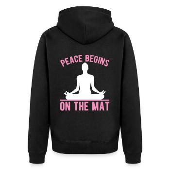 Peace Begins On The Mat Spiritual Yoga Meditation - Unisex Premium Bio Zip Hoodie - Schwarz - Hinten - Nico (187cm)