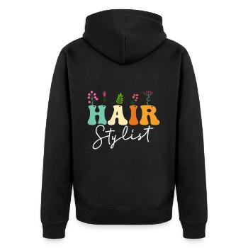 Hairstylist Hair Salon Kosmetologie - Unisex Premium Bio Zip Hoodie - Schwarz - Hinten - Nico (187cm)