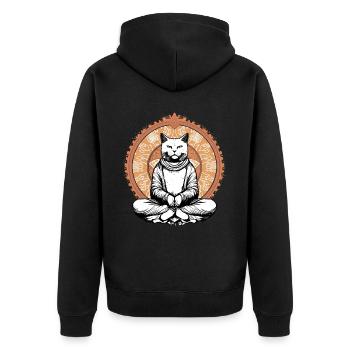Cat Yoga Meditating Buddhism Yoga - Unisex Premium Bio Zip Hoodie - Schwarz - Hinten - Nico (187cm)