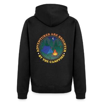 Adventures Are Brighter By Campfire Outdoor Hiking - Unisex Premium Bio Zip Hoodie - Schwarz - Hinten - Nico (187cm)
