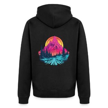 Vaporwave Aesthetic Mountain Nature Hiking Lover - Unisex Premium Bio Zip Hoodie - Schwarz - Hinten - Nico (187cm)
