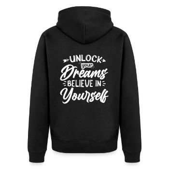 Unlock Your Dreams Motivational Mindset Quote - Unisex Premium Bio Zip Hoodie - Schwarz - Hinten - Nico (187cm)