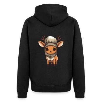 Reh Geweih Winter Tier Niedlich Comic - Unisex Premium Bio Zip Hoodie - Schwarz - Hinten - Nico (187cm)