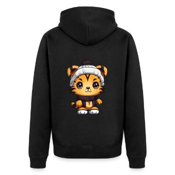Tiger Winter Animal Cute Comic - Unisex Premium Organic Zip Hoodie - black - Back - Nico (187cm)