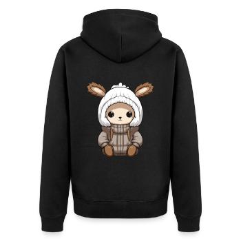 Bunny Winter Animal Cute Comic - Unisex Premium Organic Zip Hoodie - black - Back - Nico (187cm)