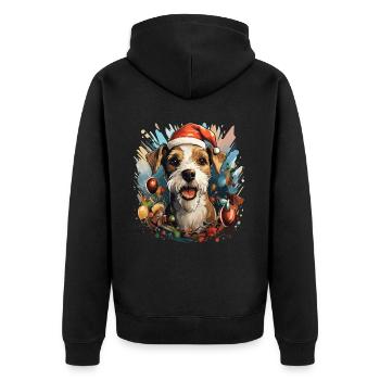 Fox Terrier Dog Christmas Party Breed - Unisex Premium Organic Zip Hoodie - black - Back - Nico (187cm)