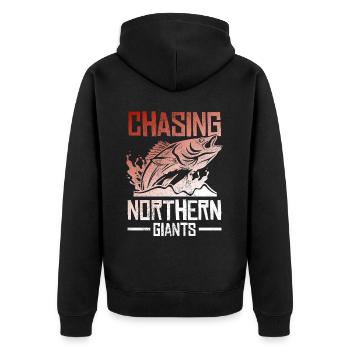 Fishing, Angler, Fisherman Fishing and Pike Fishing - Unisex Premium Organic Zip Hoodie - black - Back - Nico (187cm)