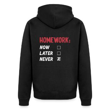 Hausaufgabe? Welche Hausaufgaben? Abschluss - Unisex Premium Bio Zip Hoodie - Schwarz - Hinten - Nico (187cm)