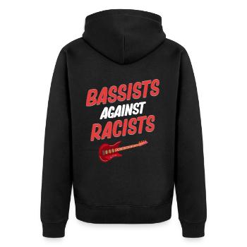 Bassisten Gegen Rassisten Lustiger Gitarrist - Unisex Premium Bio Zip Hoodie - Schwarz - Hinten - Nico (187cm)