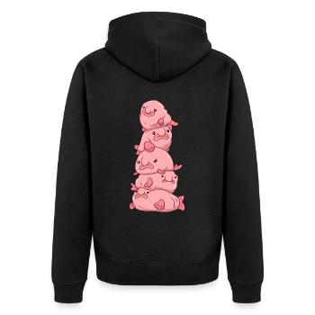 Kawaii Blobfisch Blob Haufen - Unisex Premium Bio Zip Hoodie - Schwarz - Hinten - Nico (187cm)