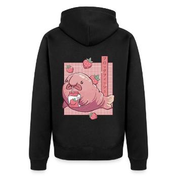 Kawaii Blobfish Lait de fraise japonais - Veste à capuche bio Premium Unisexe - noir - Dos - Nico (187cm)