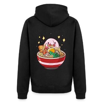 Kawaii Blob Fish Ramen Nouilles Cuisine Japonaise - Veste à capuche bio Premium Unisexe - noir - Dos - Nico (187cm)