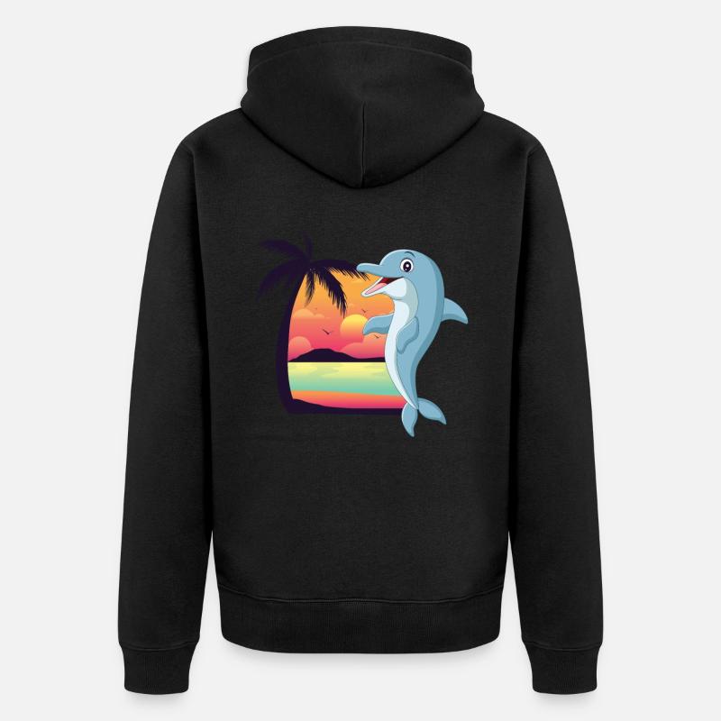 Dolphin Beach Palm Tree Sunset - Unisex Premium Bio Zip Hoodie - Schwarz