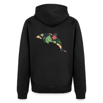 Dauphin Fleur Tropicale Floral - Veste à capuche bio Premium Unisexe - noir - Dos - Nico (187cm)