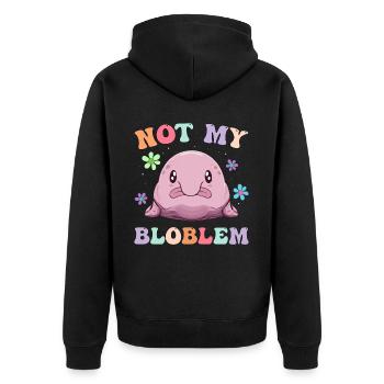 Groovy Blobfisch - Unisex Premium Bio Zip Hoodie - Schwarz - Hinten - Nico (187cm)