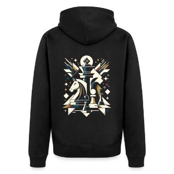 Geometrisches Schachmeister-Design - Unisex Premium Bio Zip Hoodie - Schwarz - Hinten - Nico (187cm)