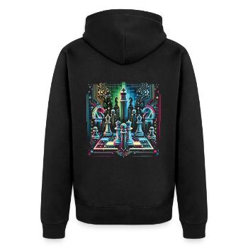 Glowing Neon Chess Design - Unisex Premium Organic Zip Hoodie - black - Back - Nico (187cm)