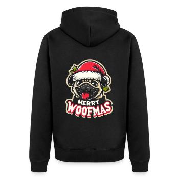 Weihnachtshund Merry Woofmas Weihnachtsmops - Unisex Premium Bio Zip Hoodie - Schwarz - Hinten - Nico (187cm)