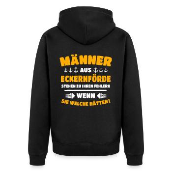 Eckernförde Mann Eckernförder Männer - Unisex Premium Bio Zip Hoodie - Schwarz - Hinten - Nico (187cm)