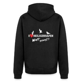 I Love Heiligenhafen Ich Liebe Heiligenhafen - Unisex Premium Bio Zip Hoodie - Schwarz - Hinten - Nico (187cm)
