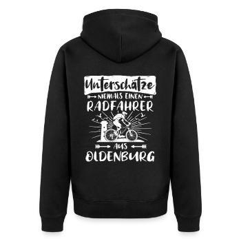 Oldenburg Fahrrad Oldenburger Radfahrer - Unisex Premium Bio Zip Hoodie - Schwarz - Hinten - Nico (187cm)