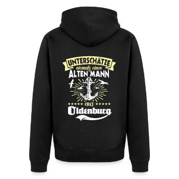Unterschätze Oldenburg Mann - Unisex Premium Bio Zip Hoodie - Schwarz - Hinten - Nico (187cm)
