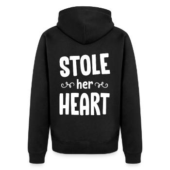 Volé ton coeur ses frites - Couple - Veste à capuche bio Premium Unisexe - noir - Dos - Nico (187cm)