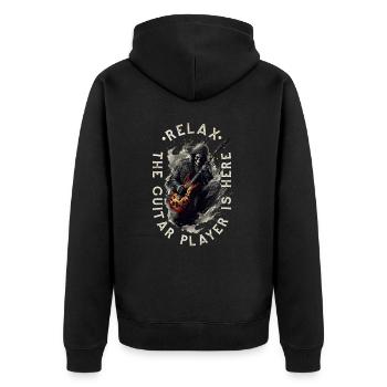 Gitarristen E-Gitarren lustige Sprüche - Unisex Premium Bio Zip Hoodie - Schwarz - Hinten - Nico (187cm)