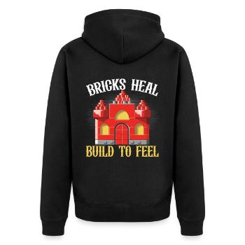 Master Builder Bricks Blocks Play Building Blocks - Unisex Premium Organic Zip Hoodie - black - Back - Nico (187cm)