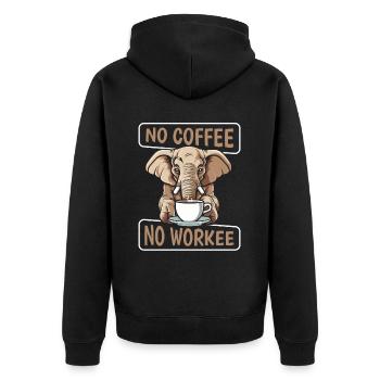 Kaffee Cafe Elefant No Coffee No Workee - Unisex Premium Organic Zip Hoodie - black - Back - Nico (187cm)