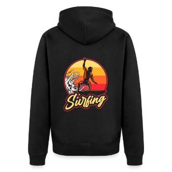 Surfer Surfen Cool Retro Surfer Vintage Surf - Unisex Premium Bio Zip Hoodie - Schwarz - Hinten - Nico (187cm)