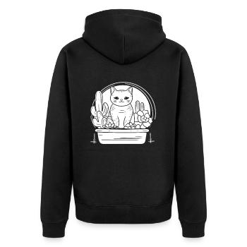 Katze - Unisex Premium Bio Zip Hoodie - Schwarz - Hinten - Nico (187cm)