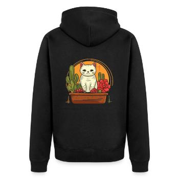 Katze - Unisex Premium Bio Zip Hoodie - Schwarz - Hinten - Nico (187cm)
