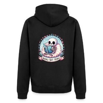 Bücherfreund Skelett Leseliebe - Books not people - Unisex Premium Bio Zip Hoodie - Schwarz - Hinten - Nico (187cm)