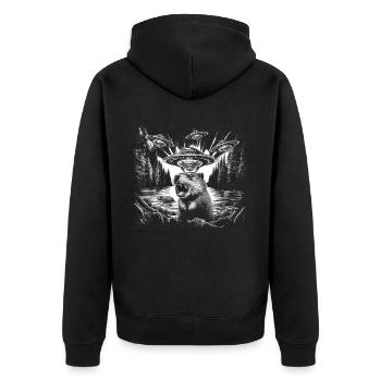 Invasion Meme Rétro Castor UFO Selfie - Veste à capuche bio Premium Unisexe - noir - Dos - Nico (187cm)