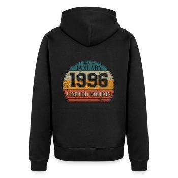 Geburtstag - Limited Edition Januar 1996 - Unisex Premium Bio Zip Hoodie - Schwarz - Hinten - Nico (187cm)