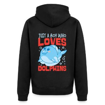 Dolphin Just A Boy Who Loves - Unisex Premium Bio Zip Hoodie - Schwarz - Hinten - Nico (187cm)