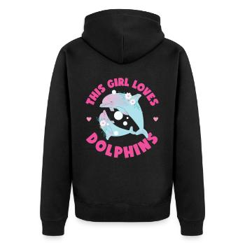 Dolphin This Girl Loves Dolphins - Unisex Premium Bio Zip Hoodie - Schwarz - Hinten - Nico (187cm)