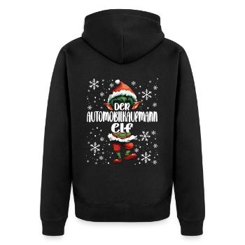 Weihnachtsoutfit Automobilkaufmann Elf - Unisex Premium Bio Zip Hoodie - Schwarz - Hinten - Nico (187cm)